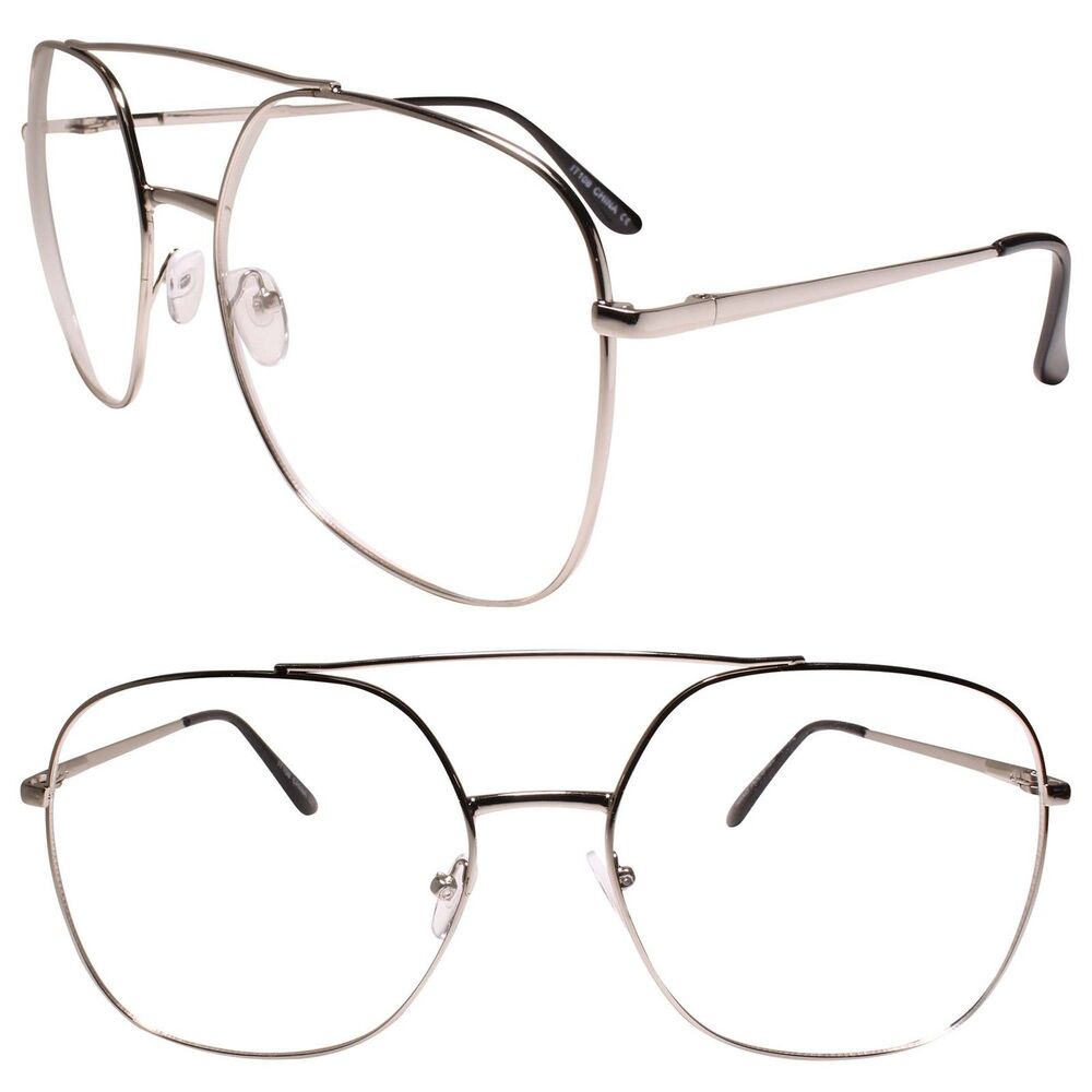 Oversized Exaggerated Mens Womens Square Silver Frame Clear Lens Glasses